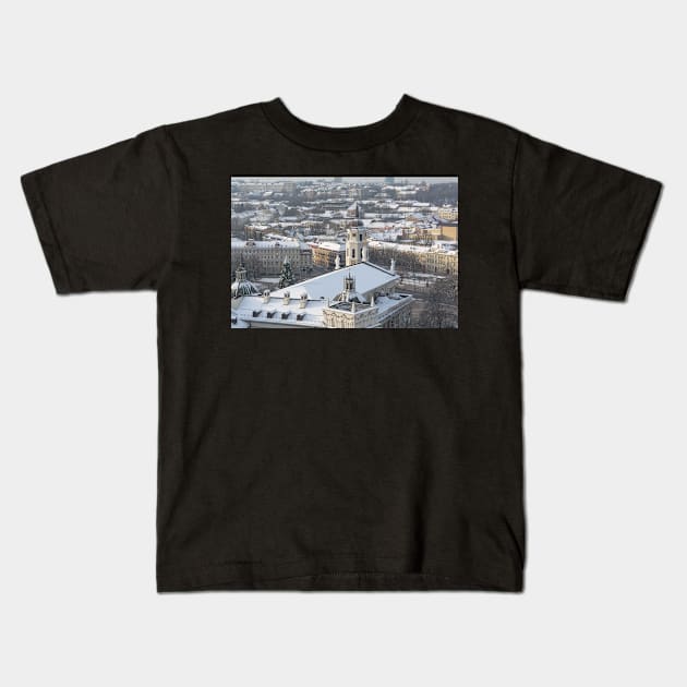 Vilnius old town cityscape Kids T-Shirt by lena-maximova